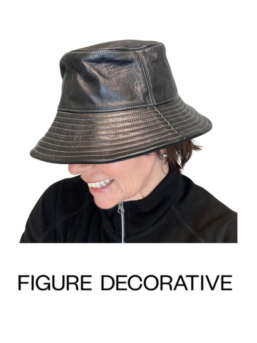 Rare Vintage 100% Leather Bucket Hat Black Sz Med NWT